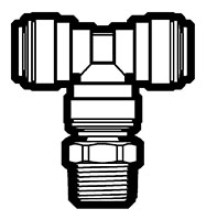 Acetal and Polypropylene Push-To-Connect Tube to Swivel Male Drop Adapter Tee Fittings Acetal and Polypropylene Push-To-Connect Tube to Swivel Male Drop Adapter Tee Fittings